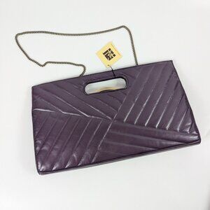 Vtg GAL Handbag Purse Clutch Removable Chain Handle Textured Purple Faux Leather